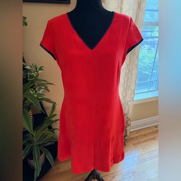 Sail to Sable Red/Navy V-Neck Ruffle Dress Women’s Size 6 - Picture 1 of 13